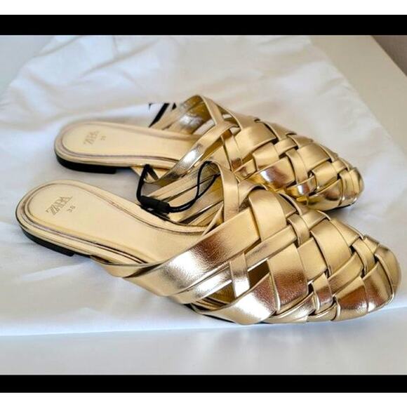 BOTTEGA INSPIRED!!! RARE! ZARA Metallic Slip-Ons NWT - Picture 3 of 13